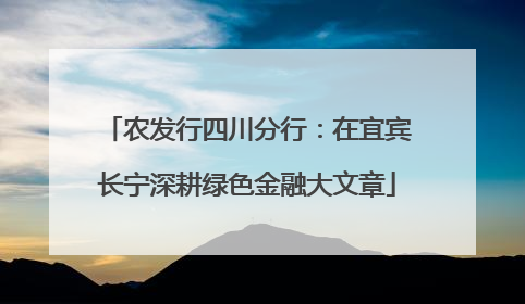 农发行四川分行：在宜宾长宁深耕绿色金融大文章